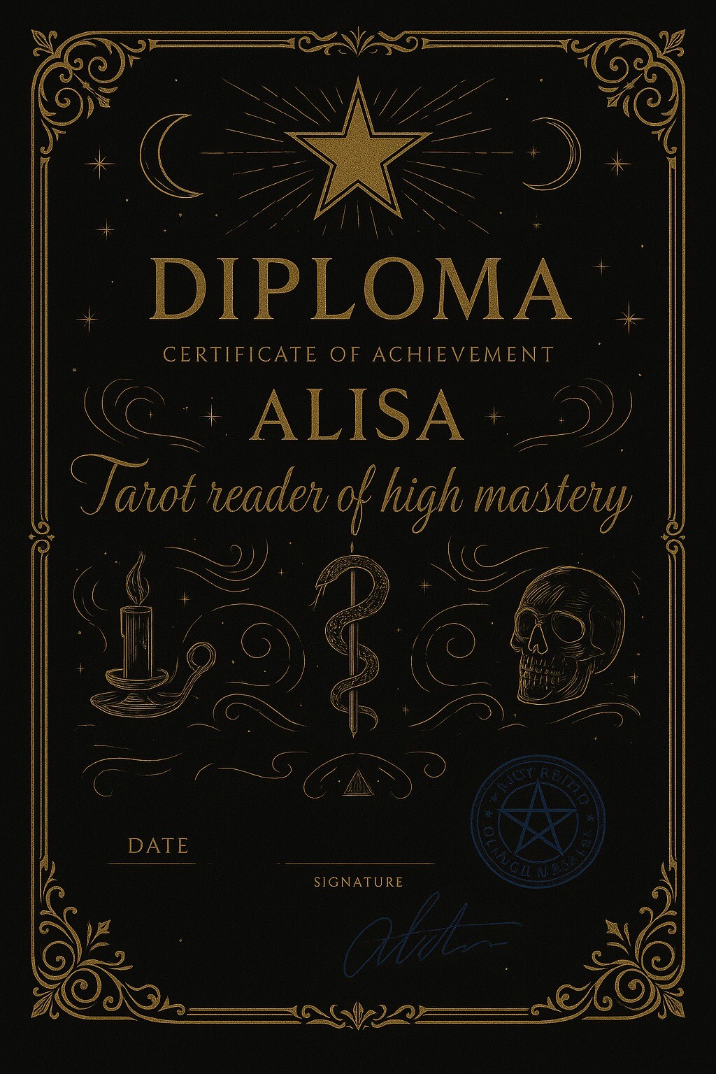 Сертификат таролога Алисы из Астаны Сертификат таролога Алисы из Астаны
